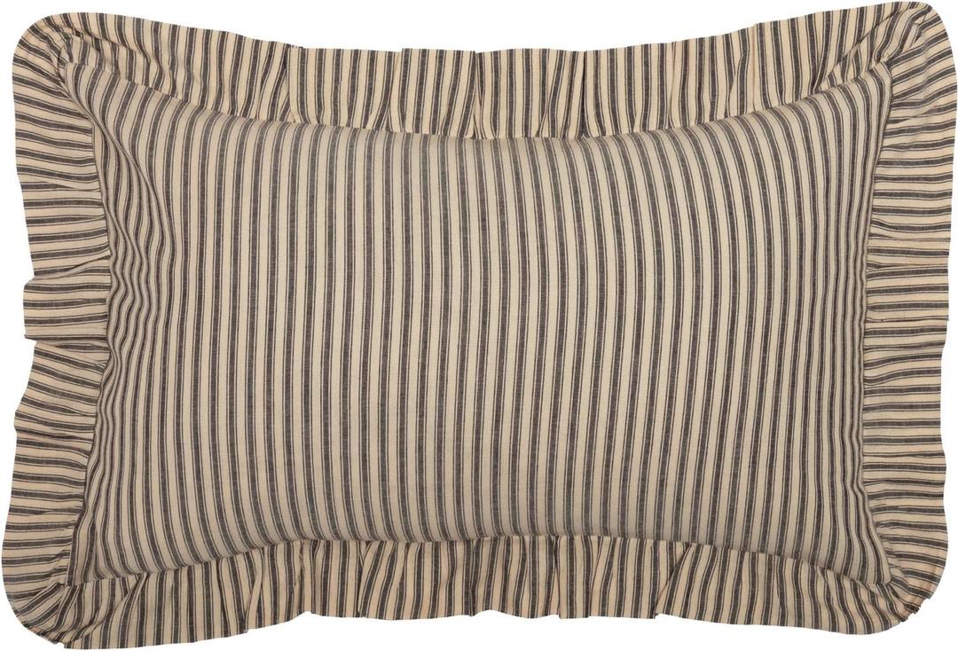 VHC Brands Sawyer Mill Throw Pillow Dark Gray and Cream Stripe Cotton Decorative Farmhouse Country Cushion with Ruffle for Sofa Couch 14x22