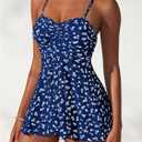 Verdusa Women's 2 Piece Floral Tankini Swimsuits Tummy Control Swim Dress with High Waisted Bikini Bottoms (Blue, S)
