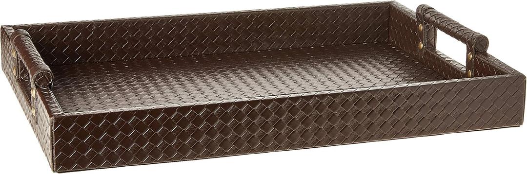 American Atelier Leather Serving Tray with Handles 14 by 19-Inch, Brown