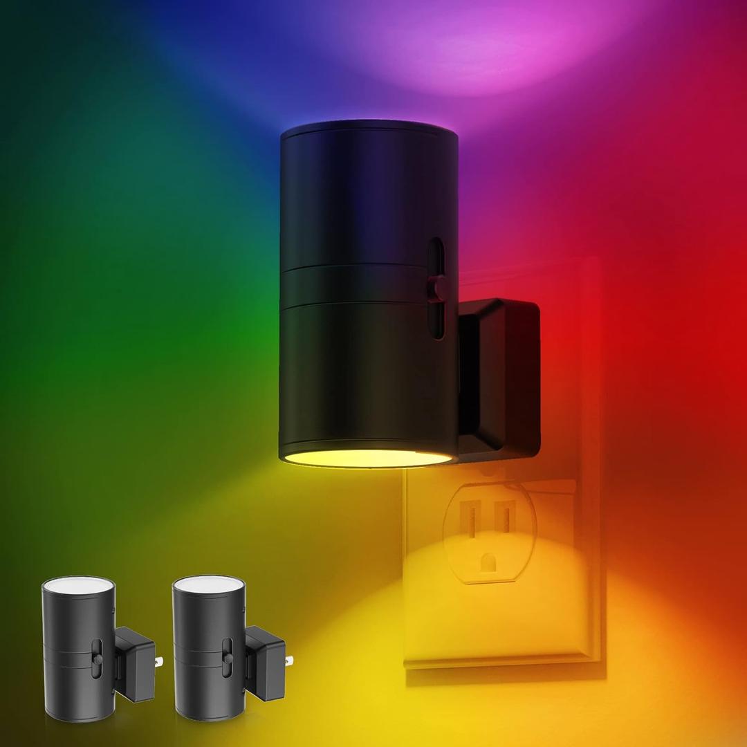L LOHAS LED Night Light, Night Lights Plug into Wall, Color Changing Nightlight RGB with Light Sensor, Home Decor for Kids Gifts, Halloween, Christmas, Holiday, Hallway Bedroom Kids Room, 2 Pack (Multicolor)