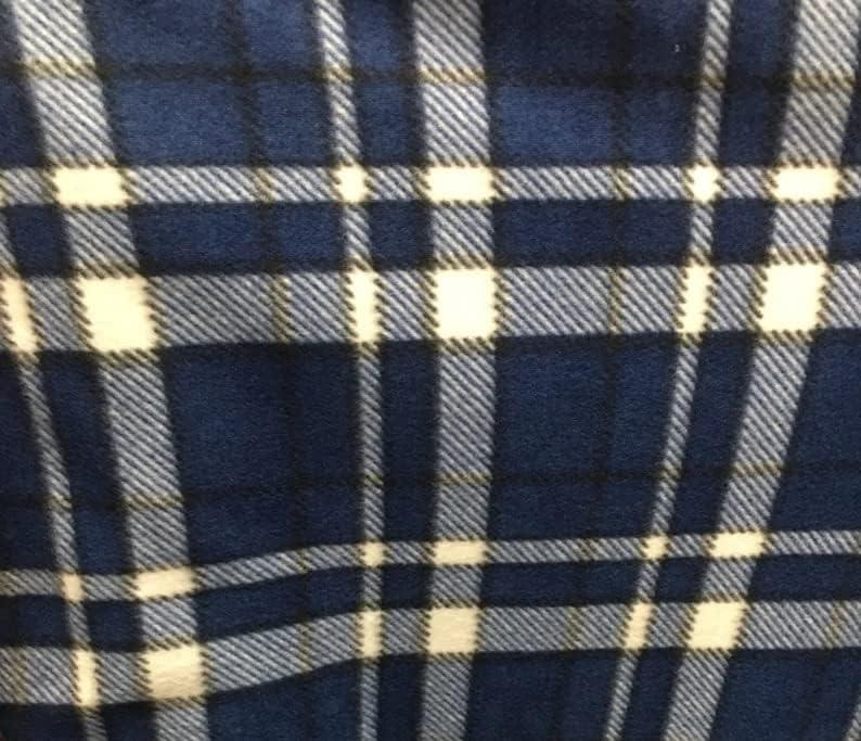 58" Wide Anti Pill Polar Fleece Fabric | Sold by The Yard (Plaid Navy Blue Black)