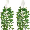 Mkono 2 Packs Fake Hanging Plant with Pot, Artificial Plants Macrame Plant Hanger Fake Vine Greenery for Bedroom Bathroom Home Office Decor