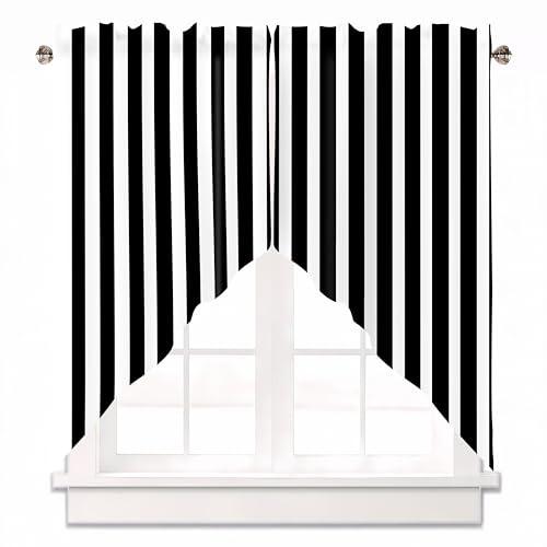AYTTBIS Black and White Stripes Swag Curtain Valance for Windows, Geometric Window Treatments Short Swag Topper for Kitchen Windows Bathroom Bedroom,28 x 36 Inch, 1 Pair