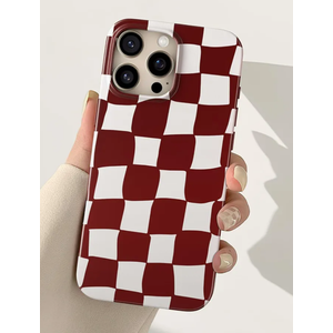 For iPhone 15 Pro Max Case 6.7 Inch, Trendy Checkered Aesthetic Cute Girly Design for Women & Girls, Checkerboard Pattern Phone Case, Slim Fit Silicone Protective Cover, Red and White