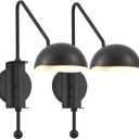 Black Wall Sconce Set of 2 Plug in Swing Arm Wall Lamps Adjustable Modern Wall Mounted Sconce Light Fixture On/Off Switch Wall Sconce for Living Room Bedroom Vanity Study Desk Office