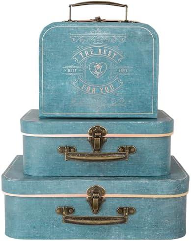 Dloulqz Paperboard Suitcases Set of 2 Decorative Storage Boxes With Lids, Display Box Gift Box, Vintage Suitcases Home Decoration (Blue)