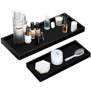 BBK Bathroom Vanity Tray- 2 Pack (7.8" and 11.8") Silicone Bathroom Tray for Counter, Perfume Key Trinket Ring Tray, Decor Soap Dispenser Countertop Tray for Kitchen Sink Organization.(Black)