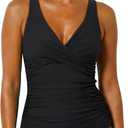 Firpearl Women Underwire Tankini Top Only Twist V Neck Swimsuits for Big Busted Ruched Tummy Control Bathing Suits Top (Black, XL) 14