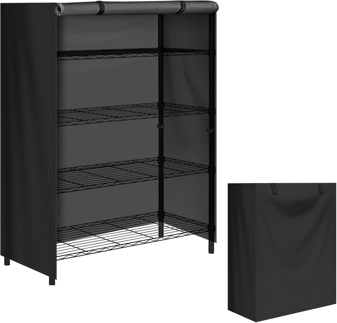 Storage Shelving Unit Cover, Waterproof Shelf Cart Protective Outdoor Indoor Storage Rack Dust Cover with Zipper (60"Lx24"Wx72"H), Black