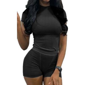 AYWA Two Piece Outfits for Women Fitted Crew Neck T-shirt High Waist Leggings Biker Shorts Matching Sets Streetwear (Small)
