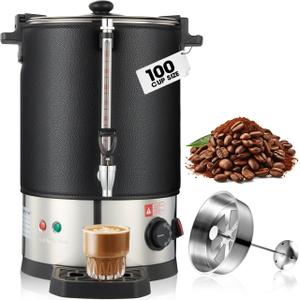 100 Cup Commercial Coffee Urn - Double-Wall Stainless Steel Large Coffee Percolator Dispenser, Quick Brew & Keep Hot, 100 Cup Coffee Maker for Events, Catering, Parties, Also for Tea, Water, Beverages