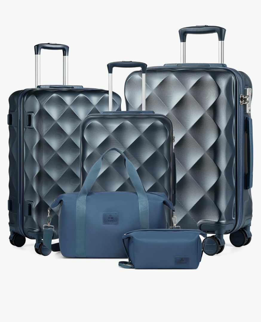 Somago 3-Piece Suitcase Set: Carry On Luggage with YKK Zipper, TSA Lock, ABS Hardside, Spinner Wheels, Ice Blue