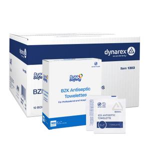 Dynarex BZK Antiseptic Towelettes, Moist Sanitizing Wipes Designed to Protect Minor Wounds, 5" x 7", Disposable & Individually Wrapped, 1 Case - 10 Boxes of 100 