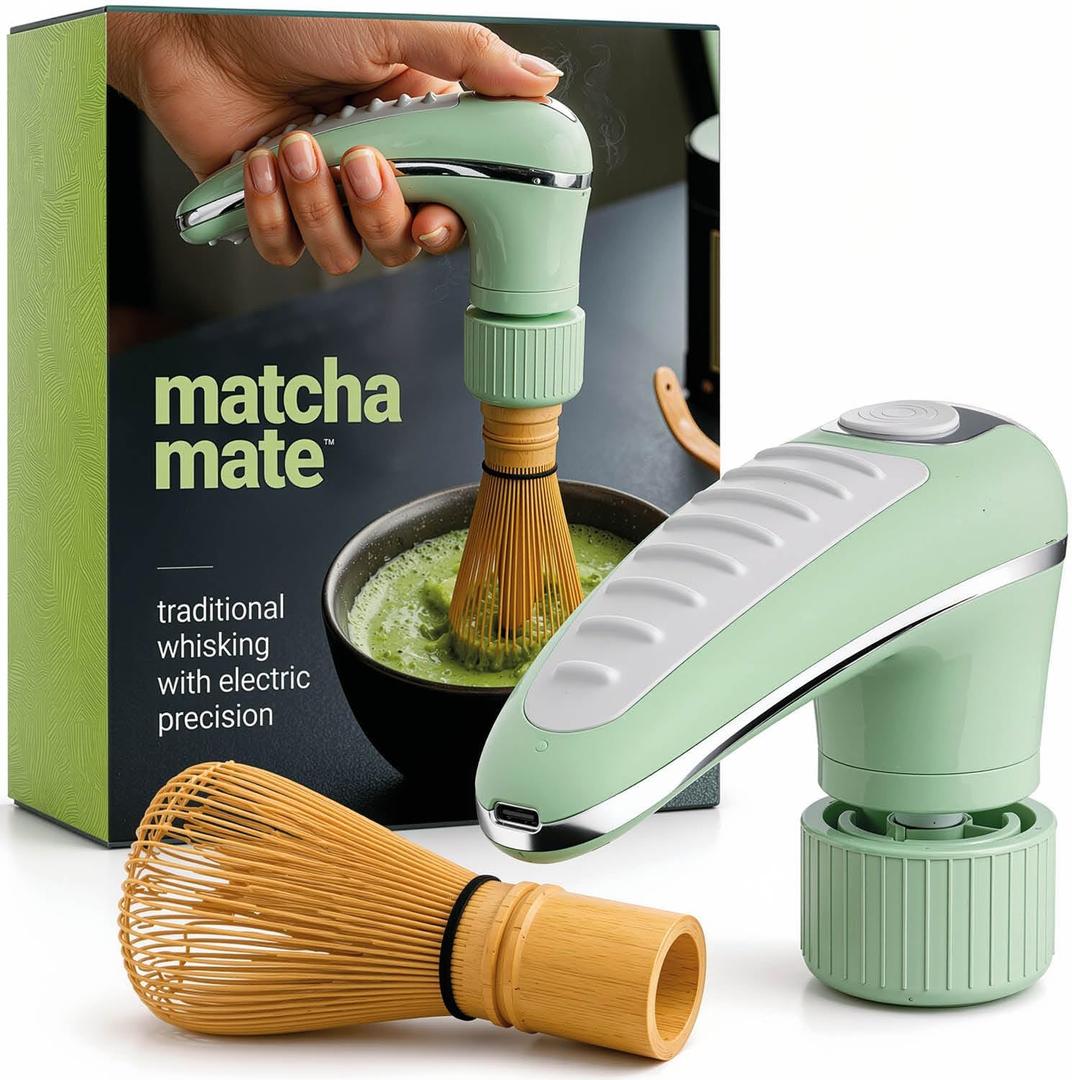 Matcha Mate Electric Powered Bamboo Whisk  Traditional Whisking with Electronic Precision  Rechargeable Portable Tea Frother, Stirrer, Mixer, Making Machine Set Accessories Kit  Gift (Gift Set)