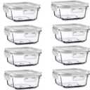 16oz Square Glass Food Storage Containers With Lids, 2 Cup Square Glass Food Containers With Lids, BPA free Small Meal Prep Bowls for leftovers, Dishwasher, Freezer Safe (8 Pack)
