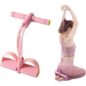 Multifunction Tension Rope, Pedal Resistance Band with Handle, 6-Tube Thickened High and Resilience Pedal Ankle Puller for Women Training, Pink