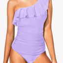 Yonique Women's Two Piece Swimsuits One Shoulder Tankini Tummy Control Bathing Suits Ruffle Swimwear M