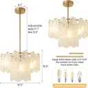 Gold Modern Crystal Chandeliers 16.4in 2 Tier Pendant Light Fixtures 6-Light Round Cloud Glass Chandelier White and Gold Hanging Lighting for Dining Living Room Kitchen Island Bedroom Hallway, W16.4" x H16.4"