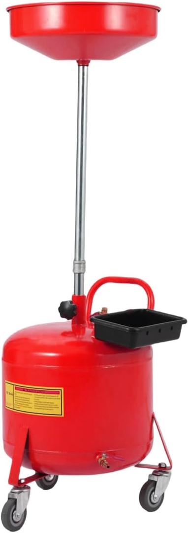 EcoExoplorer Oil Drain Tank, 8 Gallon Waste Oil Drain Container, Portable Oil Lift Drain Pan Air Operated Drainer, Fluid Fuel Drainage Adjustable Funnel Height, Pressure Regulating Valve, Wheel, Red