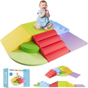 7-Piece Foam Climbing Blocks for Toddlers & Babies 1-5: Ultimate Indoor Play Toy Set with Soft PU Leather, Safe Crawling, Walking & Sensory Motor Skills Activity Blocks, Large