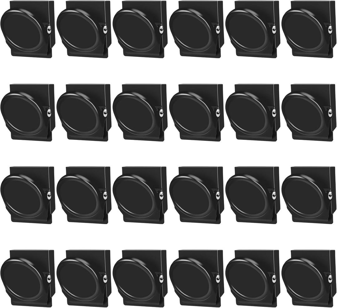 VNDUEEY Black Magnetic Clips, 24 Pcs Fridge Magnets Whiteboard Magnets, Refrigerator Magnet Clips for Locker Photo Displays, Heavy Duty Magnetic Paper Holder for Classroom Office Teacher Supplies