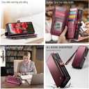 Defencase for Samsung Galaxy Z Fold 7/ Fold7 Wallet Case with RFID Blocking 10-Card Holder, Fashion Soft PU Leather Magnetic Snap Flip Zipper Wrist Strap Phone Case for Galaxy Z Fold 7 5G, Wine Red