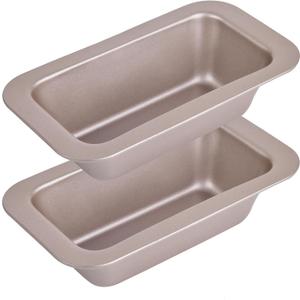2 Pcs 6-Inch Mini Banana Bread Loaf Pan, Non-Stick Baking Bread Pan, Carbon Steel Bakeware Set of 2, Mini Meatloaf Pan,7.2" x 4.1" x 1.9" (Champagne Gold)