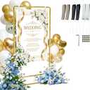 Wedding Welcome Sign Stand, Adjustable Linen Welcome to Our Wedding Sign Holder, Elegant Welcome Sign Easel with Hanging Straps for Seating Chart, Banner, Ceremony Decor (Gold, 54"-69")