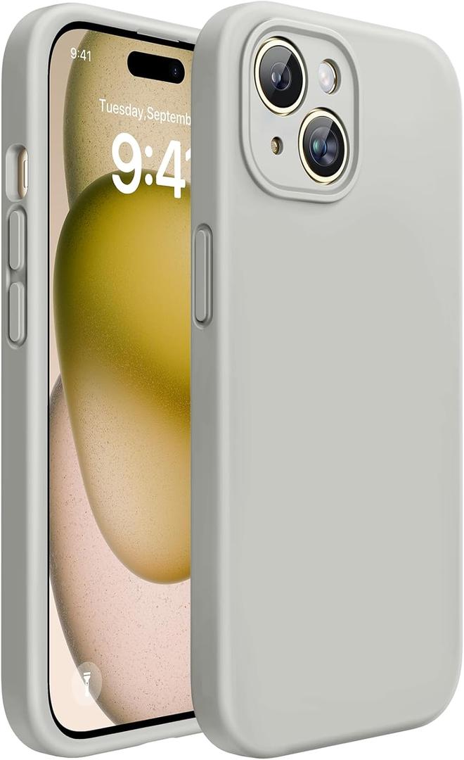 Miracase Compatible with iPhone 15 Plus Case, [Soft Anti-Scratch Microfiber Lining], Liquid Silicone Case Gel Rubber Shockproof Drop Protection Phone Case for iPhone 15 Plus, Stone