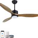 Ovlaim 52 Inch Wood Ceiling Fan, ETL Listed Quiet DC Motor Indoor Outdoor Ceiling Fans with Lights Remote Control, 3 Blade Smart Ceiling Fan for Bedroom Living Room