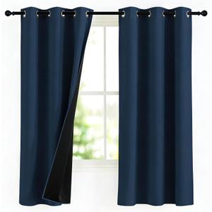 NICETOWN 100% Blackout Navy Blue Curtains, W42 x L63 in, 2 Panels Thermal Insulated Short Black Out Curtains with Grommet for Kids Boys Room, Privacy Drapes Calm Down Mood for Bedroom Office