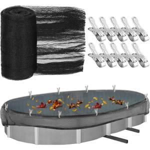 15 X 28 Ft Oval Swimming Pool Leaf Net Cover,Pool Winter Cover Mesh Cover with 10 Pcs Large Metal Clips, Pool Safety Net Fits 12 x 24 Above Ground Pools, Keeps Leaves Out of Your Pool