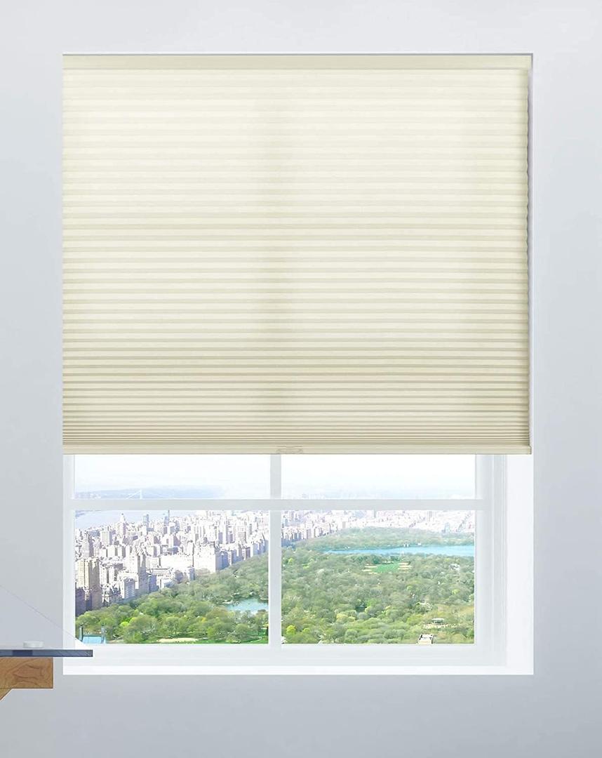 Calyx Interiors Cordless Honeycomb 9/16-Inch Cellular Shade, 30-Inch Width by 72-Inch Height, Light Filtering Cream, (A04HCB300720)