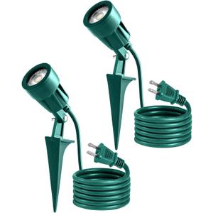 AizzKry Outdoor Spotlight Plug in, Weather Resistant, Heavy Duty Stake, Landscape Light for Yard, Tree, Flag, Holiday Decor, 6FT Cord, 120V 300LM 5000K, Green, ETL Listed, 2Pack