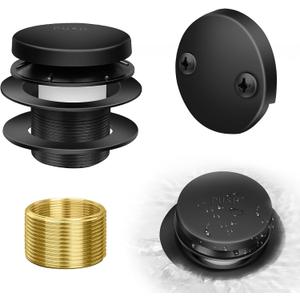 Tip-Toe Bathtub Drain Kit with Two-Hole Overflow Plate, Premium Quality Bath Tub Drain Replacement, Universal Fine/Coarse Thread Bathtub Stopper (Matte Black)