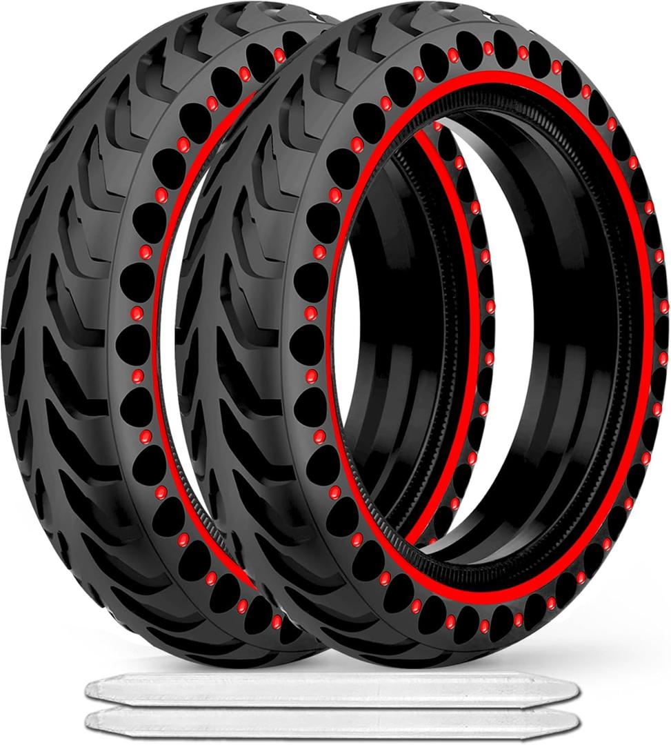 2-Pack 50/75-6.1 Scooter Tires Tubeless, Upgrade Your Ride with 8.5x2 Airless Tires, 8 1/2 x2 Replacement Tyres Compatible with Gotrax GXL V2/XR/APEX, Hiboy S2, etc, Puncture-proof (WITH TOOLS (City Series), Red)