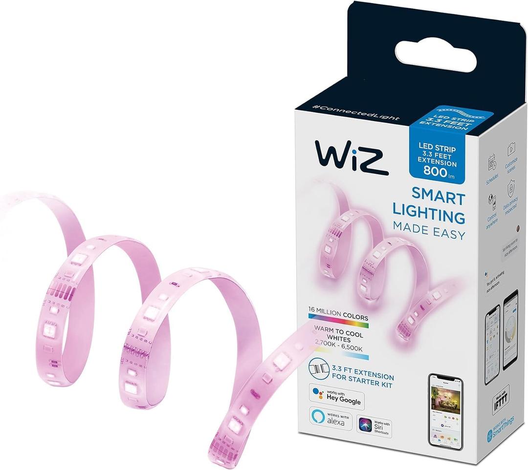 WiZ 3FT RGB Wi-Fi LED Smart Color Changing Light Strip Extension - Connects to Your Existing 2.4Ghz Wi-Fi - Control with Wiz Connected App - Works with Google Home, Alexa and Siri Shortcuts