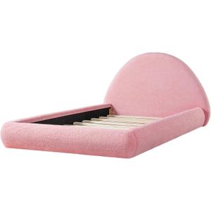 Merax Twin Bed Frames with Arch Shaped Headboard, Pink Fleece Cloud Upholstered Bed Frame, Twin Floor Bed Frame with Solid Wood Slats, No Box Spring Required, Noise-Free, Easy Assembly