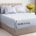 Extra Deep Queen Sheet Set - 6 Piece Breathable & Cooling Sheets - Hotel Luxury Bedding Set w/18-24 Inch Extra Deep Pockets - Easy & Secure Fit - Soft, Wrinkle Free & Comfy - Blue Stripes, Queen Size