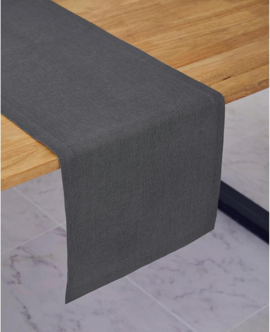 Solino Home Linen Table Runner - 100% Pure Linen Charcoal Table Runner 50x18,5 Inch Ideal for Dresser and Coffee Tables - Diana Medium Weight  