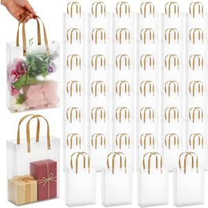 Cididu 40 Pieces Clear Gift Bags with Handles, White Frosted PVC Candy Bags 8''x3''x10'', Reusable Translucent Wrap Tote Boutique Bags for Mother's Day Wedding Shopping Party, Tear Resistant
