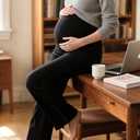 Sunzel Maternity Wide Leg Pants Over Belly Flowy Pregnancy Lounge Pants with Optional Pockets, Stretchy & Supportive (Black, XS)