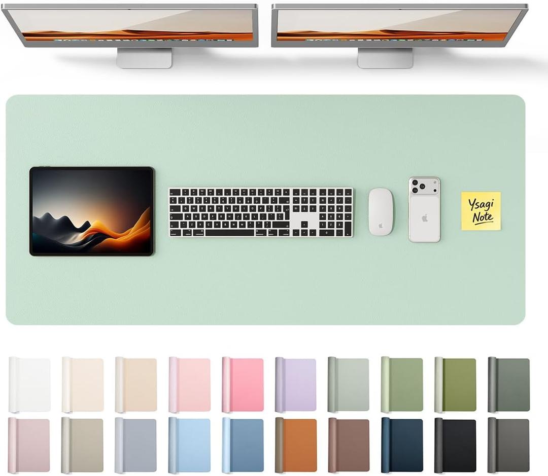 YSAGi Leather Desk Protector, Office Mat, Large Mouse Mat, Non-Slip PU Leather Blotter, Laptop Desk Pad, Waterproof Writing Pad for Office and Home (Pale Green, 47" x 17")