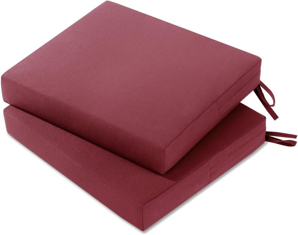 Tromlycs Outdoor Chair Cushions Set of 2 Patio Pads for Furniture Waterproof 18.5x16 Inch Rectangle Seat with Ties, Burgundy Maroon (18.5" x 16" Rectangle 2Pcs)