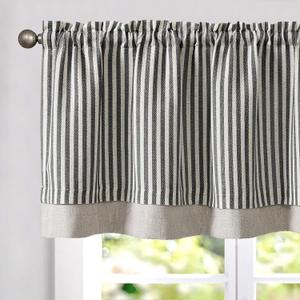 jinchan Linen Striped Valance for Windows 18 Inch Light Filtering Drapes for Small Window Farmhouse Double Layer Valance for Living Room Kitchen RV Rod Pocket 1 Panel Charocoal Grey on Linen