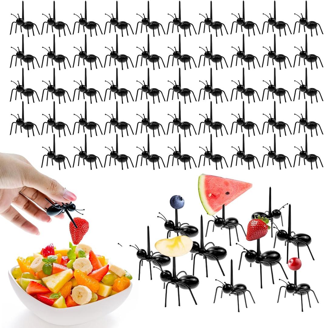 60 Pcs Ant Toothpicks Fruit Dessert Forks, Reusable Fruit Picks Animal Appetizer Forks for Snack Cake Dessert for Kitchen Halloween Birthday Party