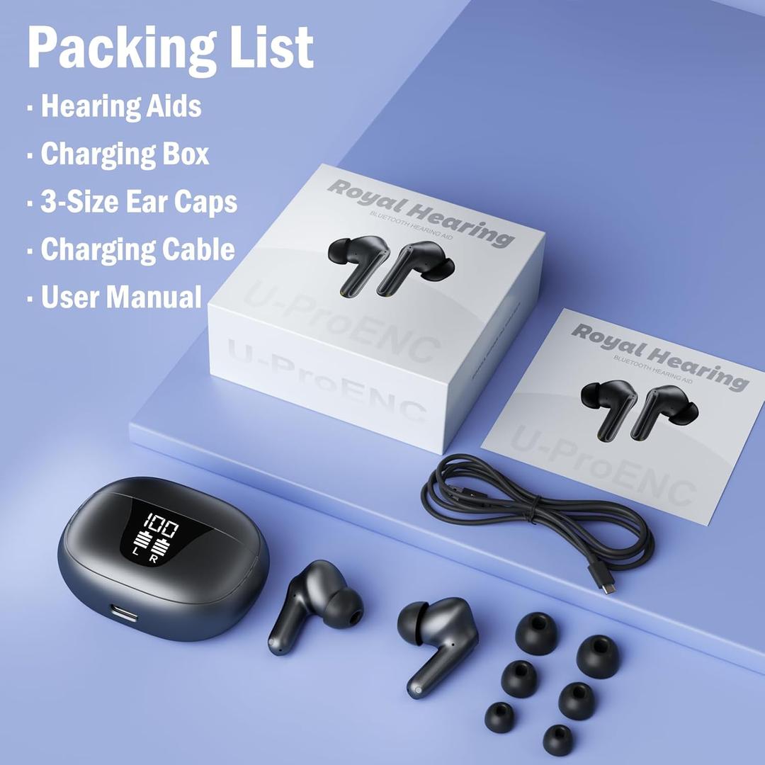 TTQ OTC Hearing Aids for Seniors with Bluetooth, Smart Noise Cancelling & 3-Level Volume, Fashionable and Trendy Rechargeable Hearing Aids for Hearing Loss