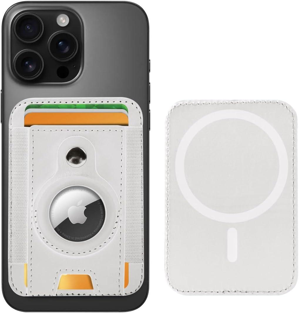PureGear Mag AirTag Wallet, Magnetic Wallet with Protective AirTag Holder for iPhone 17/16/15/14/13/12 Series, MagSafe Compatible, Holds Up to 8 Cards, Slim Minimalist, AirTagNot Included (White)