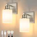 Wireless Wall Sconces, Nickel Battery Operated Wall Sconce Set of 2 with Timer Function, Easy Install Dimmable Rechargeable Wall Lamps for Living Room, Bedroom, Hallway, Entryway Decor 3000K