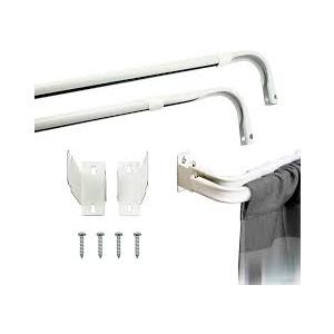 Adjustable Double Curtain Rod with 2.5 and 3.5 Inch Projection - 28-48 Inches, White Finish, Includes Mounting Hardware - 2 Pack